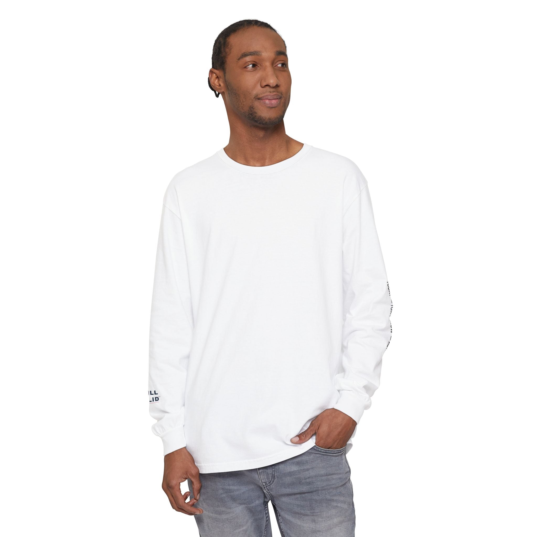Long Sleeve T-Shirt — Minimal Sleeve Text Graphic